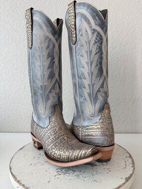 Lane Skylight Gilded Denim Cowboy Boots Womens 6 Western Cowgirl Tall Snip Toe